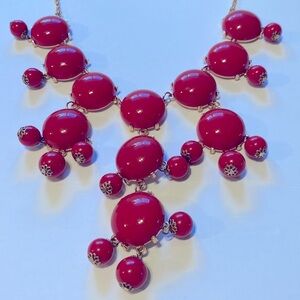 Red Cabochon Beaded Bib Statement Necklace
